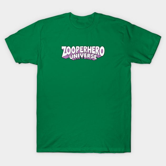 Zooperhero Universe Logo - White/Purple T-Shirt by GreggSchigiel